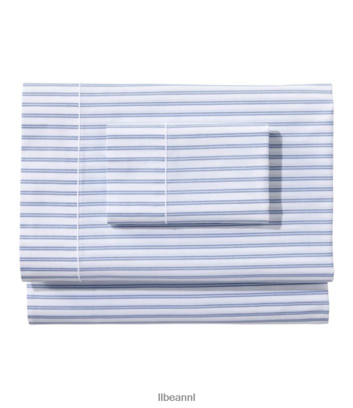 L.L.Bean unisex premium Egyptische perkallakencollectie streep middenblauw beddengoed VT0642512