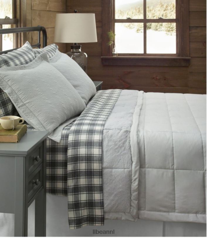 L.L.Bean unisex ultrazachte comfort flanellen lakenset geruit marineblauw/natuur beddengoed VT0646295