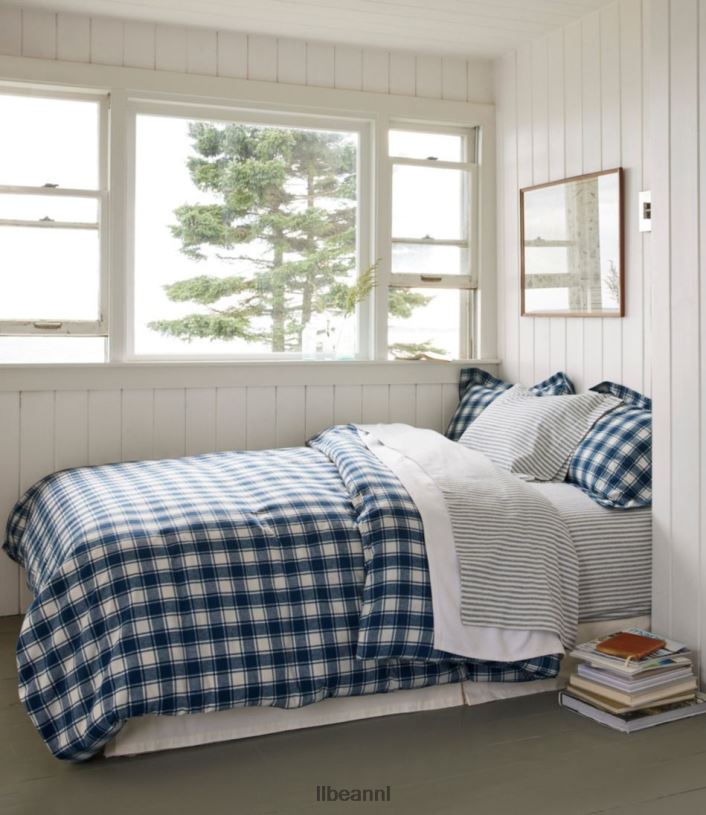 L.L.Bean unisex ultrazachte, comfortabele flanellen kussenslopen met strepen, set van twee marineblauw beddengoed VT0642692