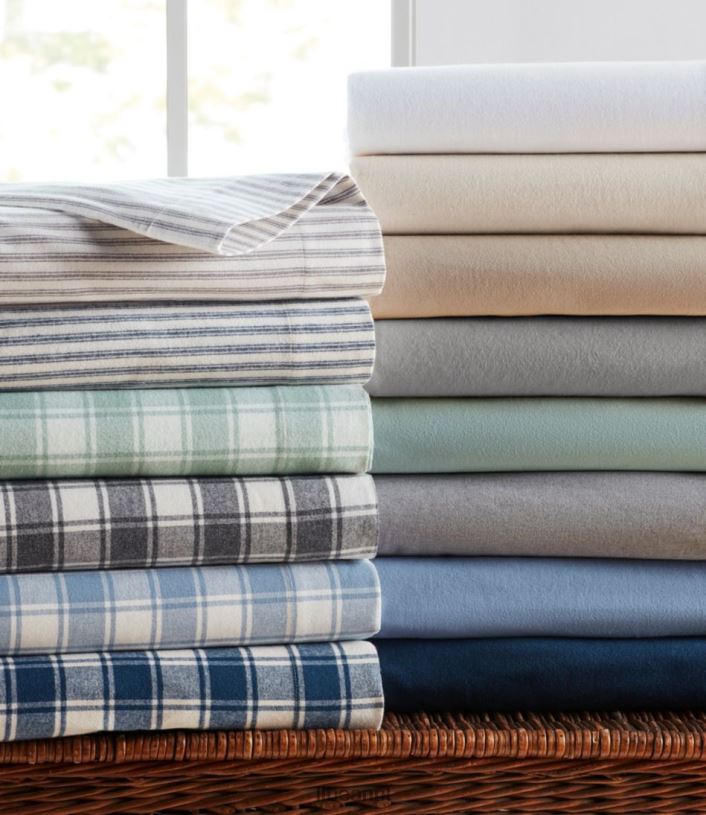 L.L.Bean unisex ultrazachte, comfortabele flanellen kussenslopen met strepen, set van twee marineblauw beddengoed VT0642692