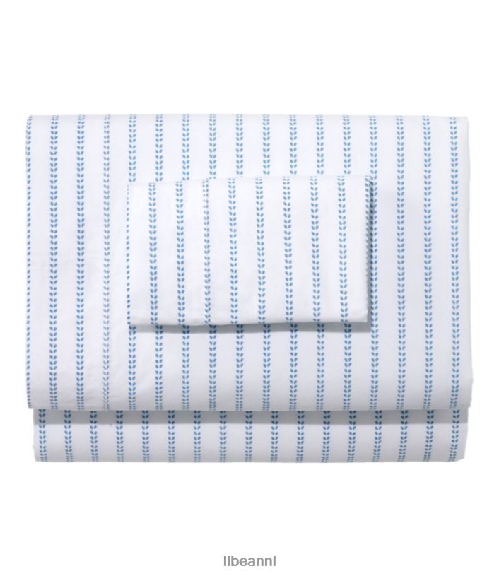 L.L.Bean unisex zongewassen percal lakencollectie gestreept blad piek blauw beddengoed VT0642623