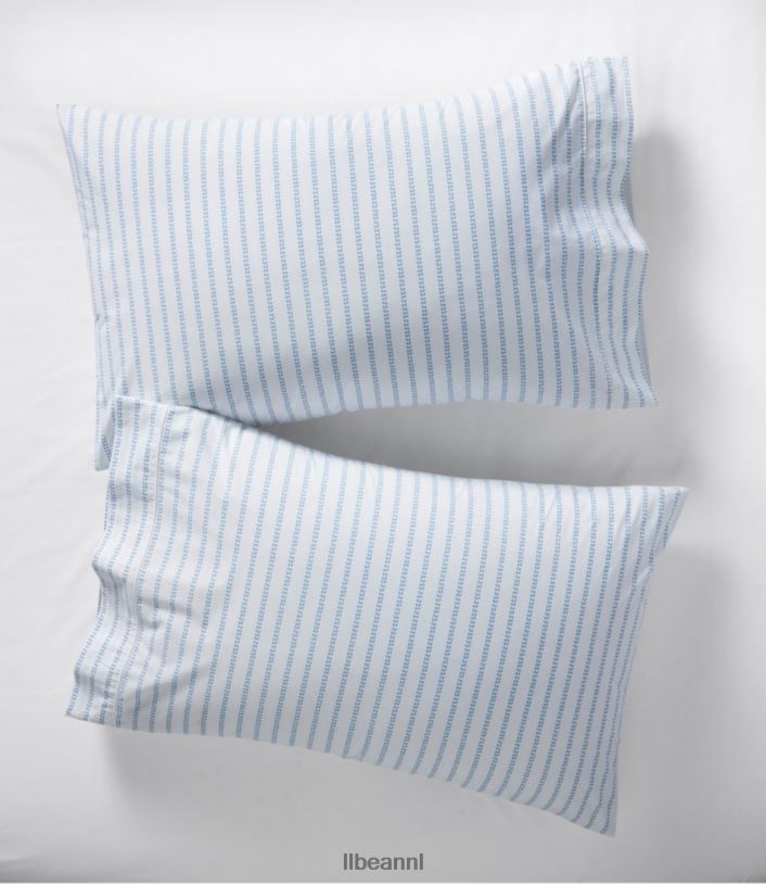 L.L.Bean unisex zongewassen percal lakencollectie gestreept blad piek blauw beddengoed VT0642623