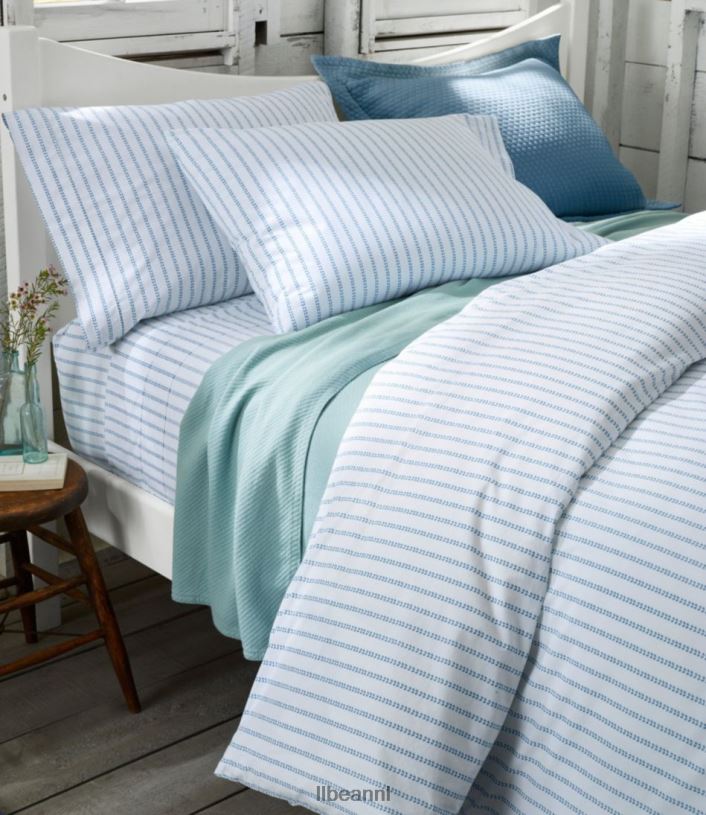 L.L.Bean unisex zongewassen percal lakencollectie gestreept blad piek blauw beddengoed VT0642623
