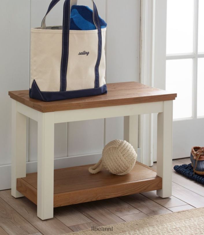 L.L.Bean unisex geschilderd boerenbankje met houten blad papierwit binnenmeubilair VT0642824