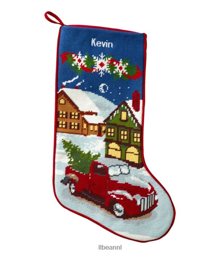 L.L.Bean unisex kerstsok met naaldpunt rode vrachtwagen huisdecoratie VT0646307