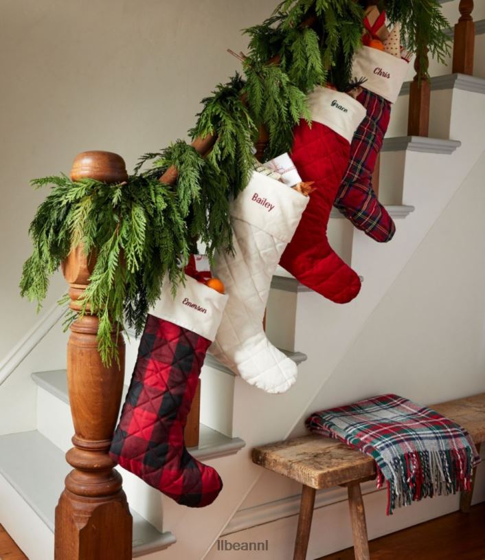 L.L.Bean unisex klassieke fluwelen kerstsok rode plaid huisdecoratie VT0642533