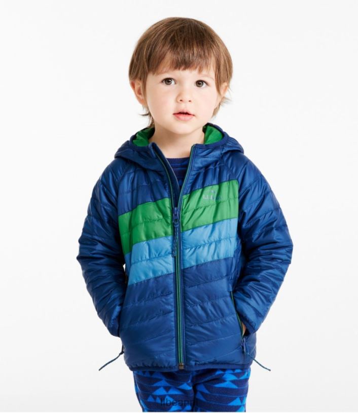L.L.Bean kinderen Primaloft jack met capuchon collegiaal blauw/gazongroen bovenkleding VT0643694