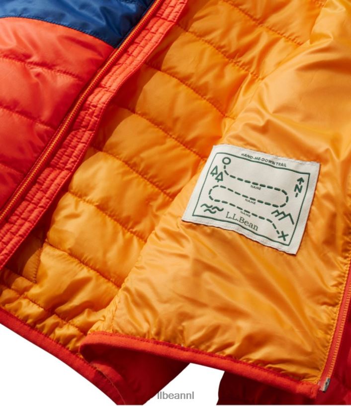 L.L.Bean kinderen primaloft packaway jack met capuchon oranje/gids goud bovenkleding VT064874