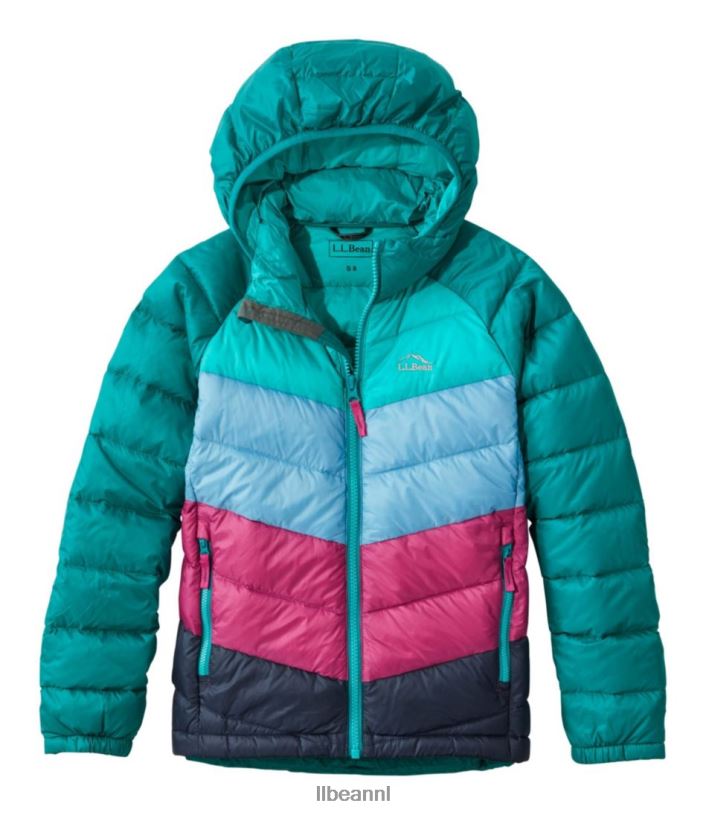 L.L.Bean kinderen ultralicht 650 donsjack blauwgroen kleurblok bovenkleding VT0643706