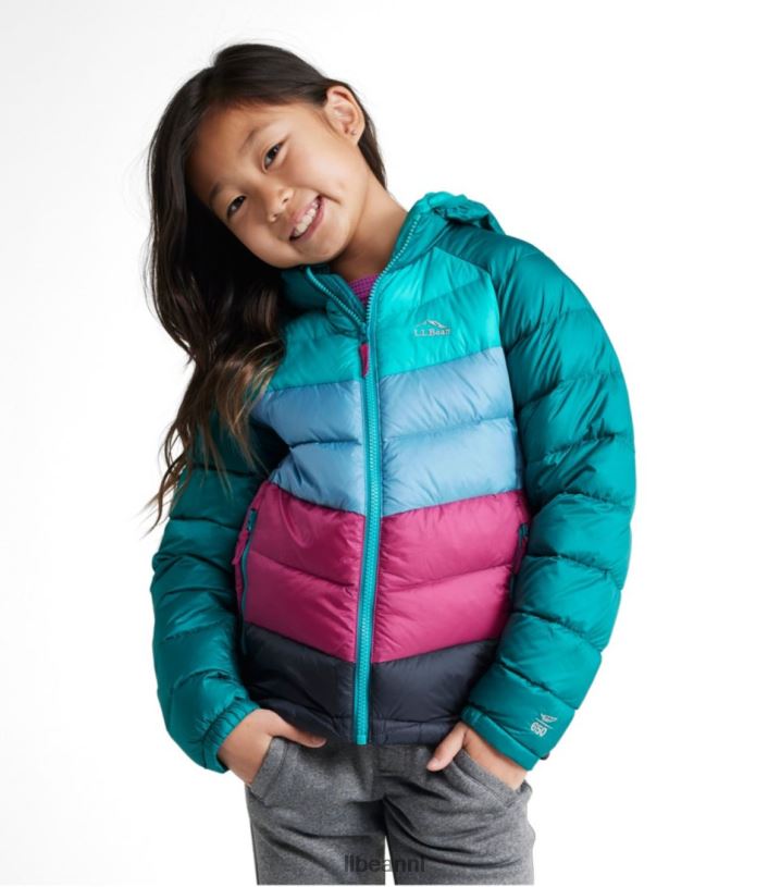 L.L.Bean kinderen ultralicht 650 donsjack blauwgroen kleurblok bovenkleding VT0643706