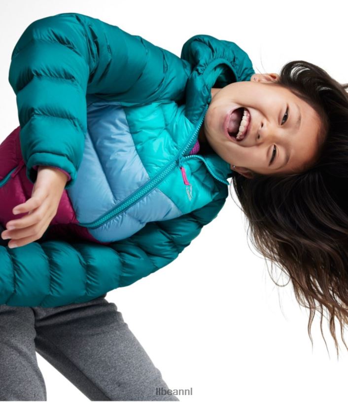 L.L.Bean kinderen ultralicht 650 donsjack blauwgroen kleurblok bovenkleding VT0643706