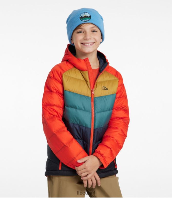L.L.Bean kinderen ultralicht 650 donsjack blauwgroen kleurblok bovenkleding VT0643706
