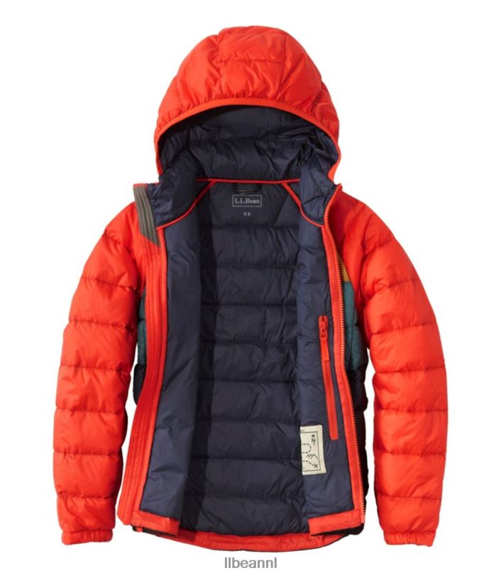 L.L.Bean kinderen ultralicht 650 donsjack blauwgroen kleurblok bovenkleding VT0643706