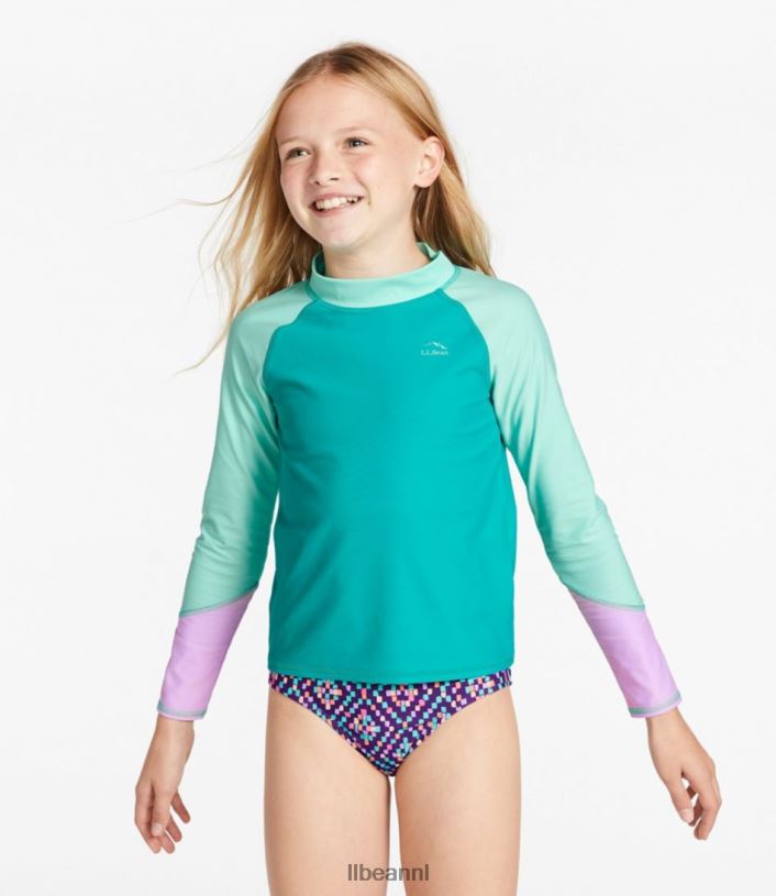 L.L.Bean kinderen zon- en surfzwemshirt aquamarijn kleurblok kleding VT064421