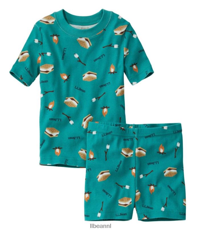 L.L.Bean kinderen Getailleerde pyjama van biologisch katoen blauw groen kleding VT0645890
