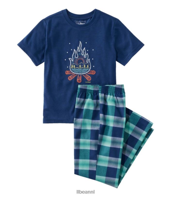 L.L.Bean kinderen pyjama voor het hele seizoen diep marineblauw kampvuur kleding VT064157