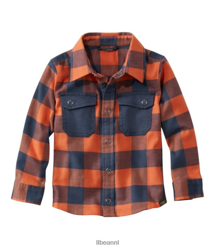 L.L.Bean kinderen Beanflex flanellen overhemd voor het hele seizoen klep oranje/carbon marineblauw kleding VT0643019