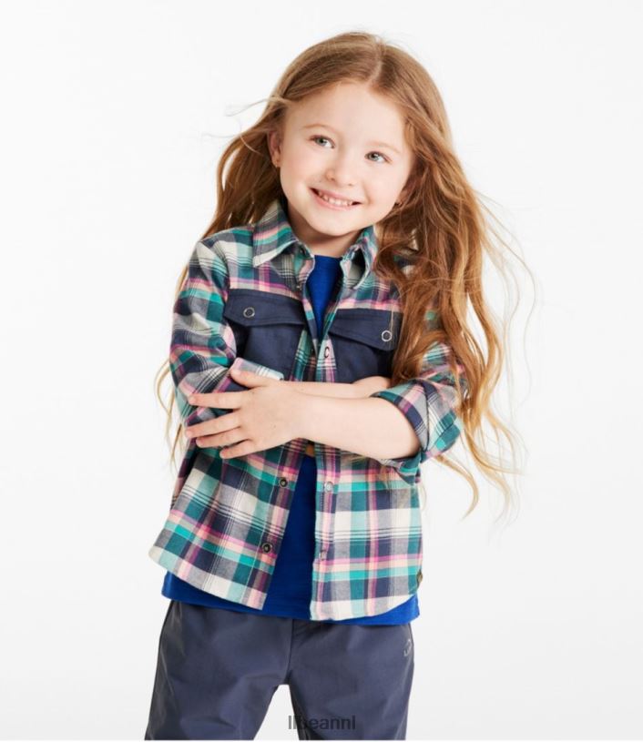 L.L.Bean kinderen Beanflex flanellen overhemd voor het hele seizoen klep oranje/carbon marineblauw kleding VT0643019