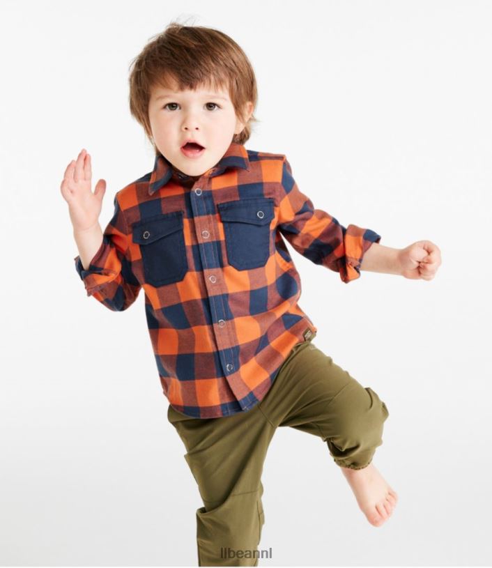 L.L.Bean kinderen Beanflex flanellen overhemd voor het hele seizoen klep oranje/carbon marineblauw kleding VT0643019