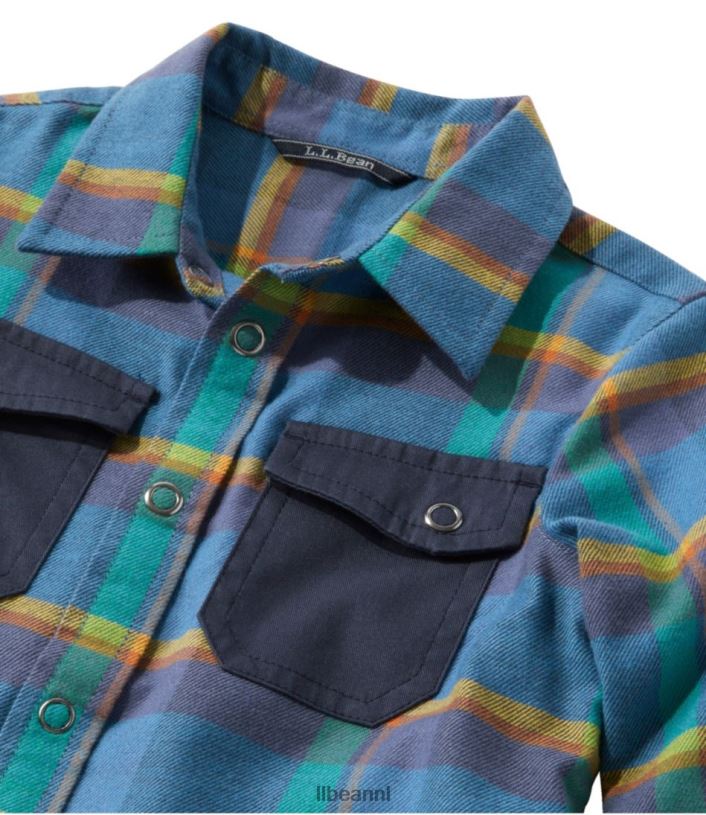 L.L.Bean kinderen Beanflex flanellen overhemd voor het hele seizoen klep oranje/carbon marineblauw kleding VT0643019