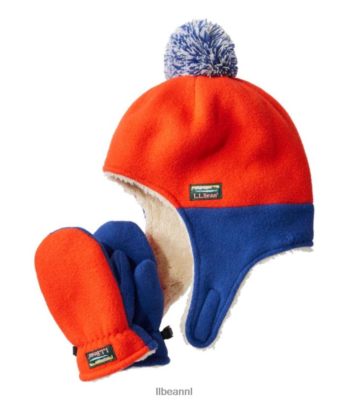L.L.Bean kinderen Klassieke fleecemuts en wantenset voor baby's en bergen oranje kleding VT0645053