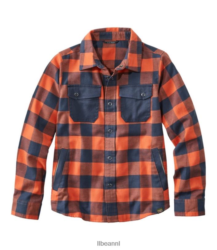 L.L.Bean kinderen Beanflex flanellen overhemd voor het hele seizoen klep oranje/carbon marineblauw kleding VT0644657