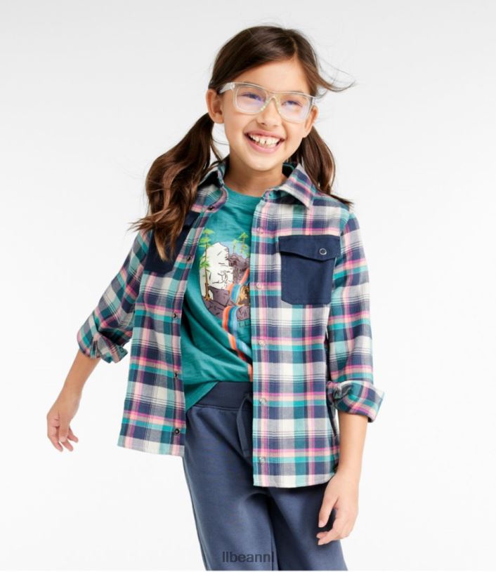 L.L.Bean kinderen Beanflex flanellen overhemd voor het hele seizoen klep oranje/carbon marineblauw kleding VT0644657