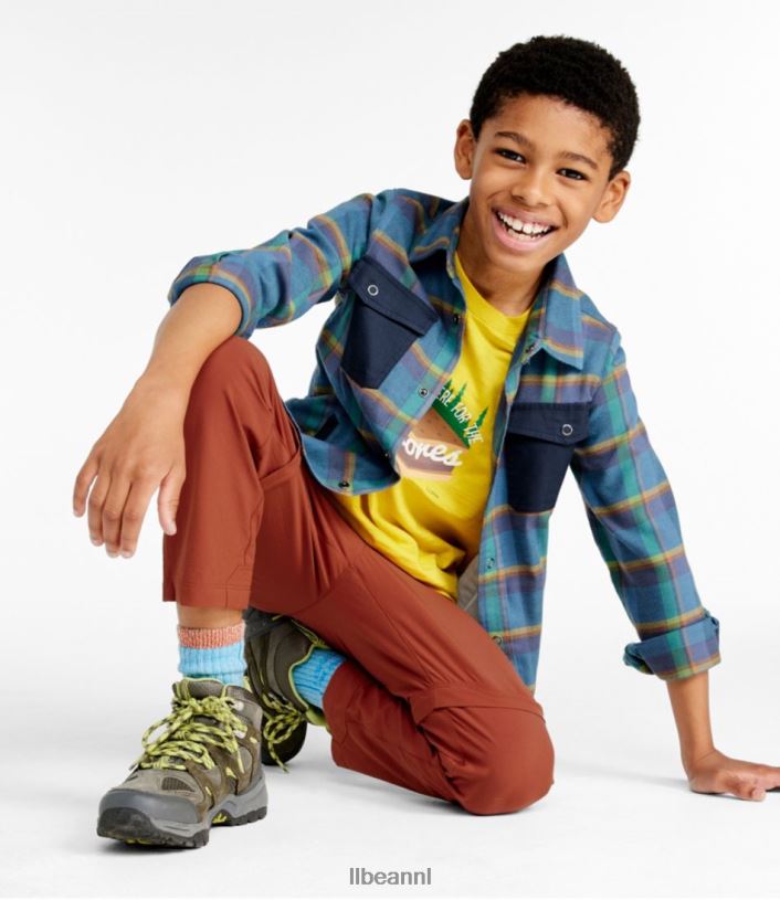 L.L.Bean kinderen Beanflex flanellen overhemd voor het hele seizoen klep oranje/carbon marineblauw kleding VT0644657