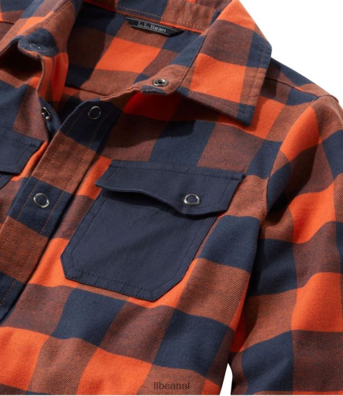 L.L.Bean kinderen Beanflex flanellen overhemd voor het hele seizoen klep oranje/carbon marineblauw kleding VT0644657
