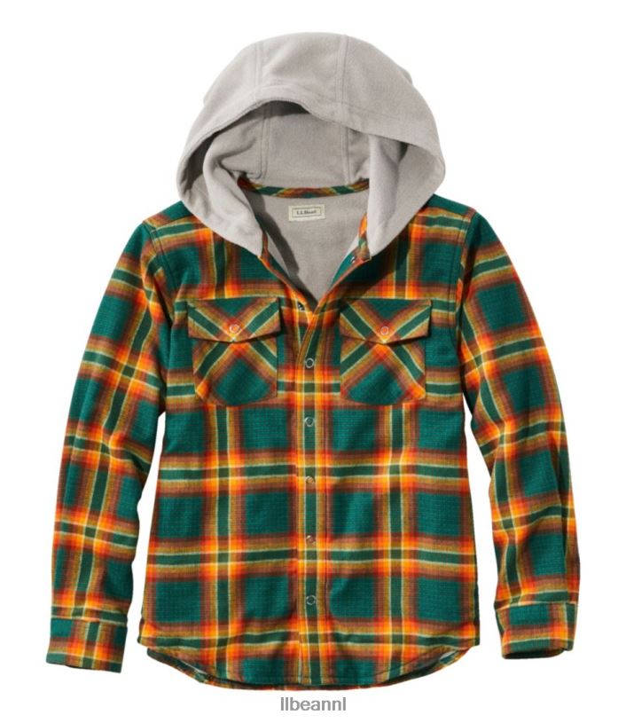 L.L.Bean kinderen fleece gevoerd flanellen overhemd warme blauwgroen kleding VT0643565