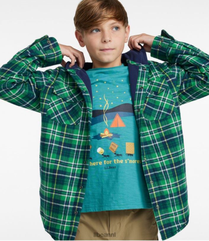 L.L.Bean kinderen fleece gevoerd flanellen overhemd warme blauwgroen kleding VT0643565