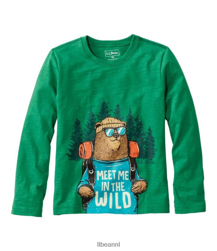 L.L.Bean kinderen grafisch T-shirt gazongroene wandelende beer kleding VT0644921
