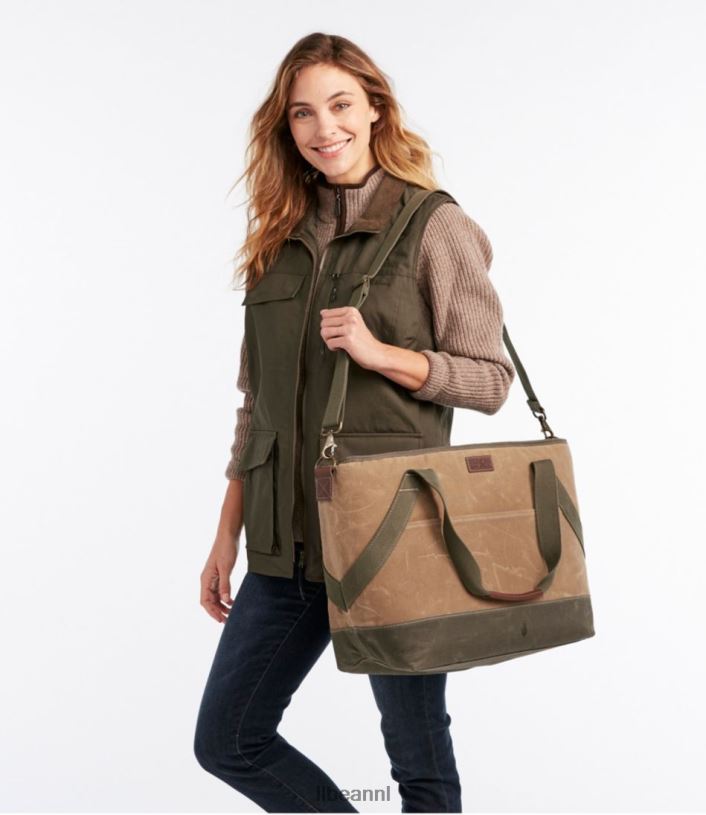 L.L.Bean unisex geïsoleerde draagtas van gewaxt canvas khaki accessoires VT0641339