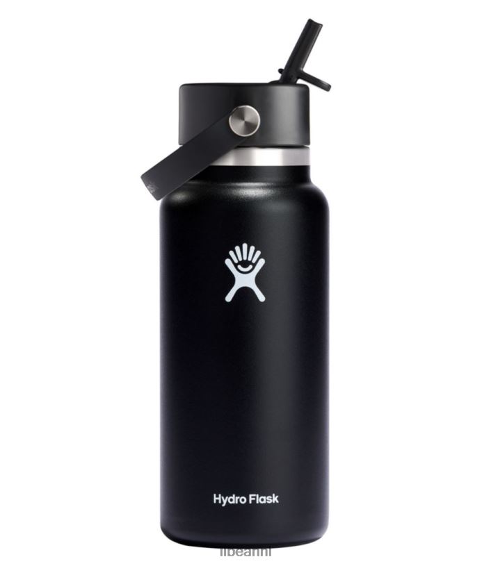 L.L.Bean unisex hydrofles waterfles met brede mond en flexibele rietje dop zwart accessoires voor buiten VT0647075