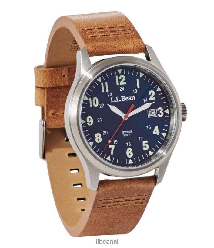 L.L.Bean unisex katahdin 42 mm veldhorloge blauw/bruin accessoires voor buiten VT0643907
