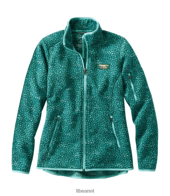 L.L.Bean vrouwen sweaterfleece jack met volledige ritssluiting donker grenen geo bovenkleding VT0643418