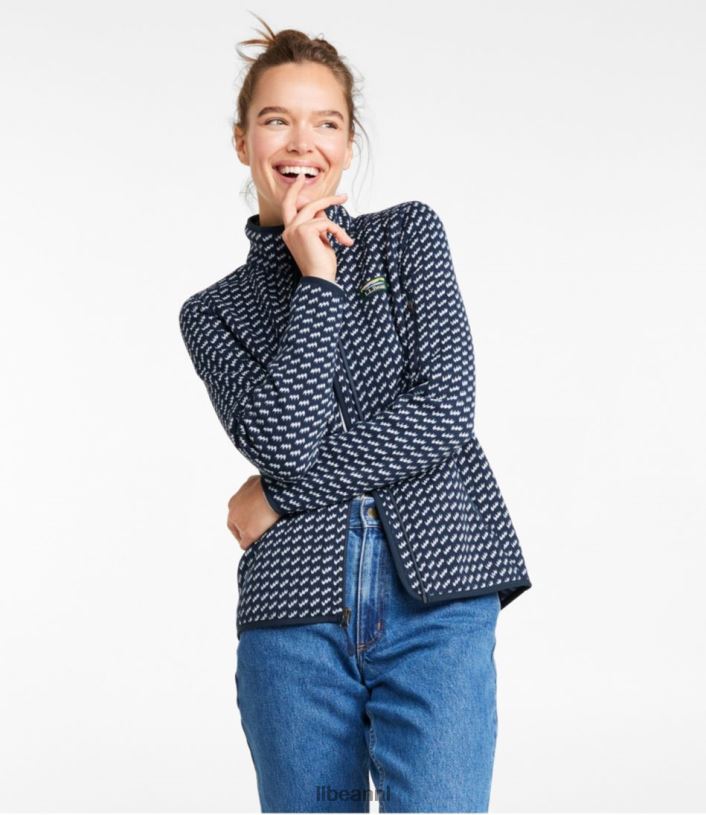 L.L.Bean vrouwen sweaterfleece jack met volledige ritssluiting donker grenen geo bovenkleding VT0643418
