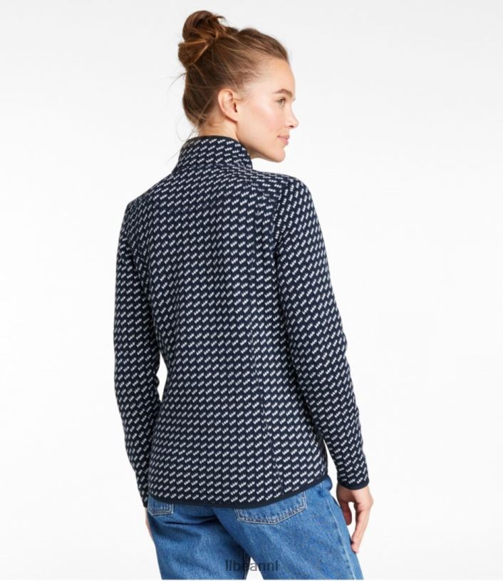 L.L.Bean vrouwen sweaterfleece jack met volledige ritssluiting donker grenen geo bovenkleding VT0643418