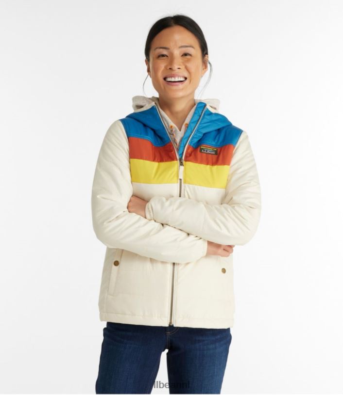 L.L.Bean vrouwen klassiek berg pufferjack met capuchon taupe bruin/grijs berken bovenkleding VT064862