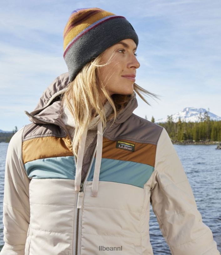 L.L.Bean vrouwen klassiek berg pufferjack met capuchon taupe bruin/grijs berken bovenkleding VT064862