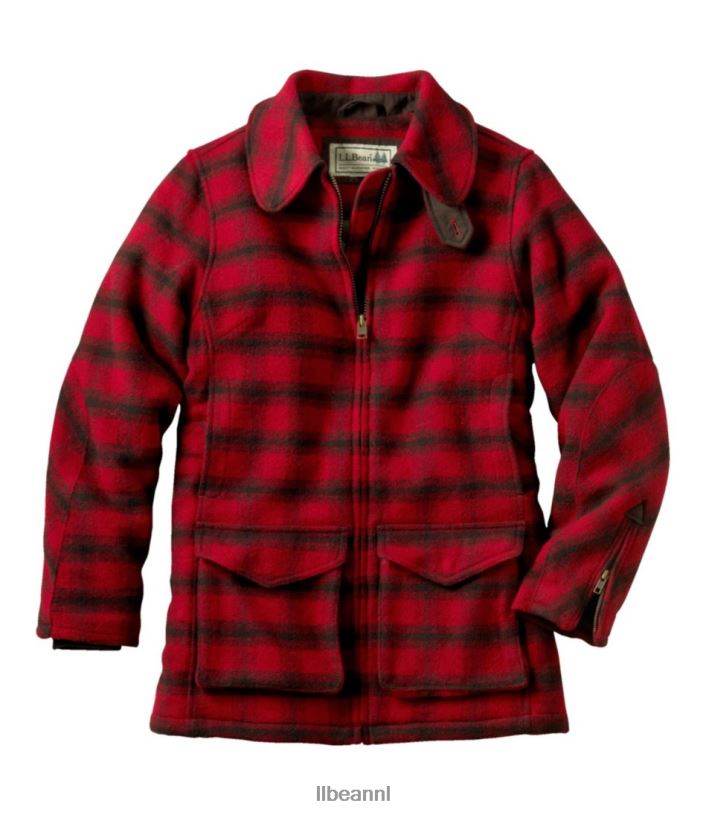 L.L.Bean vrouwen Maine gids wollen parka rood/zwarte plaid bovenkleding VT064940
