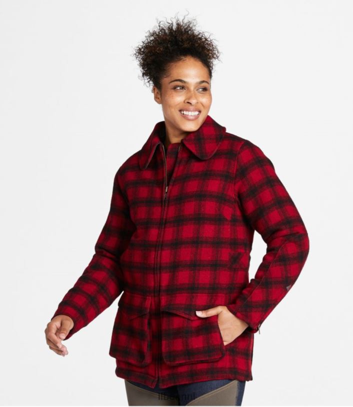 L.L.Bean vrouwen Maine gids wollen parka rood/zwarte plaid bovenkleding VT064940