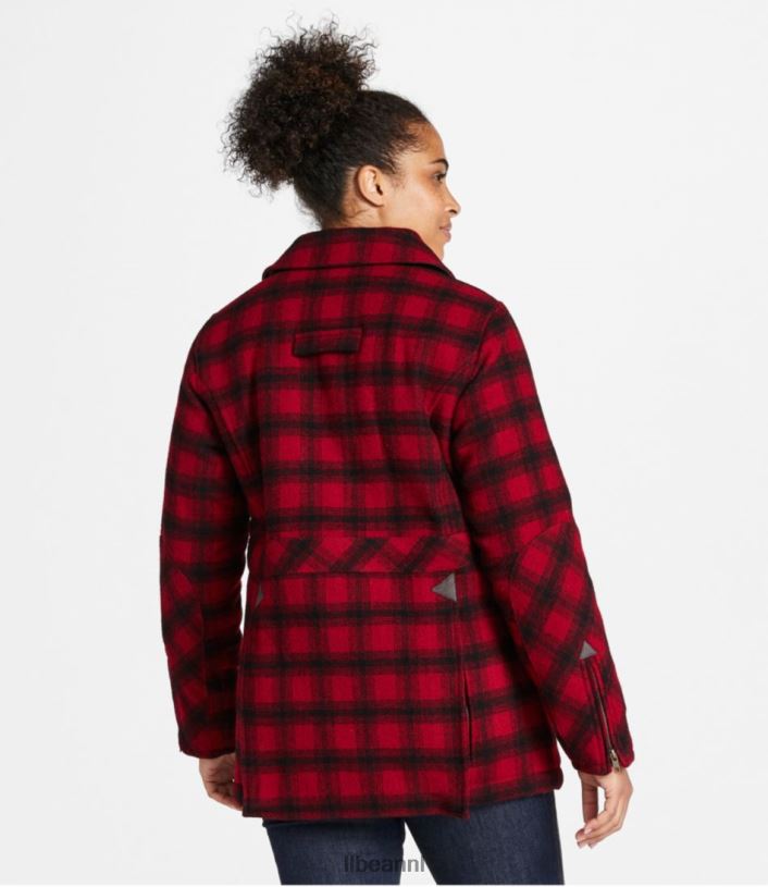 L.L.Bean vrouwen Maine gids wollen parka rood/zwarte plaid bovenkleding VT064940
