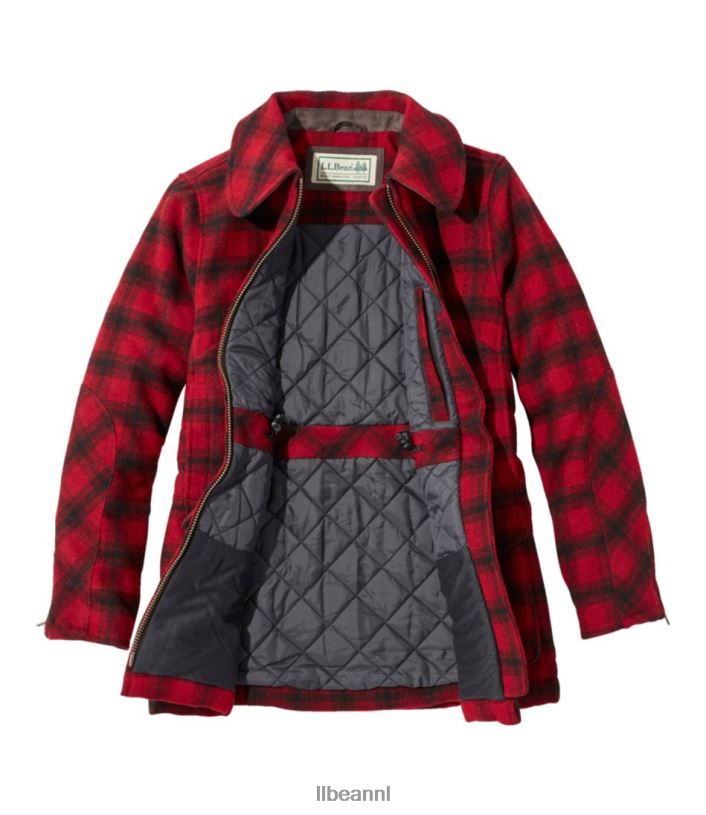 L.L.Bean vrouwen Maine gids wollen parka rood/zwarte plaid bovenkleding VT064940