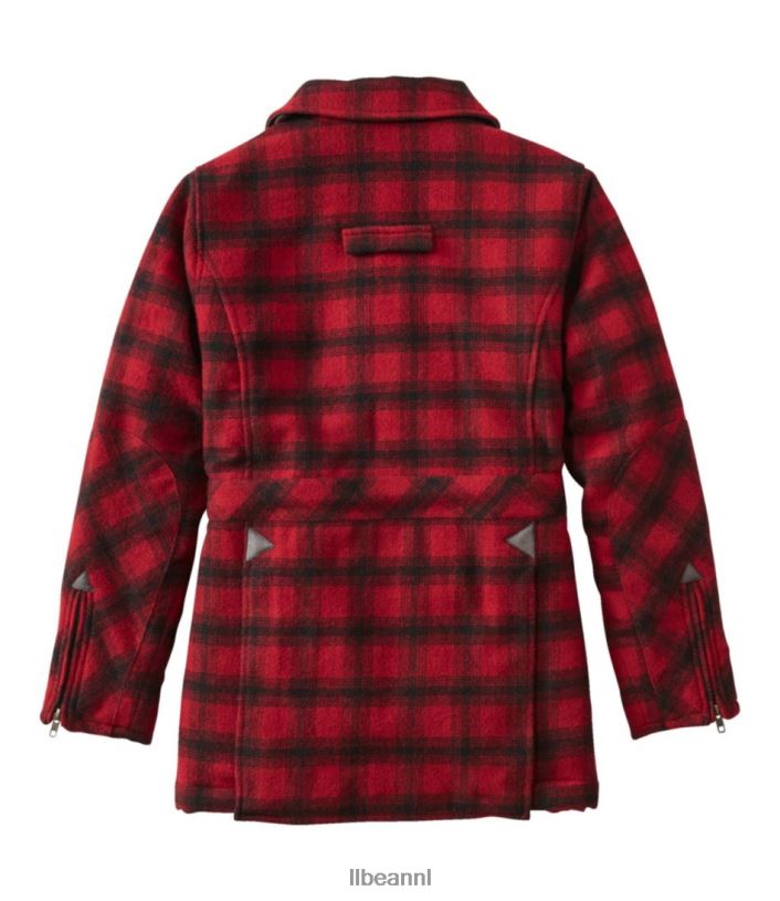 L.L.Bean vrouwen Maine gids wollen parka rood/zwarte plaid bovenkleding VT064940