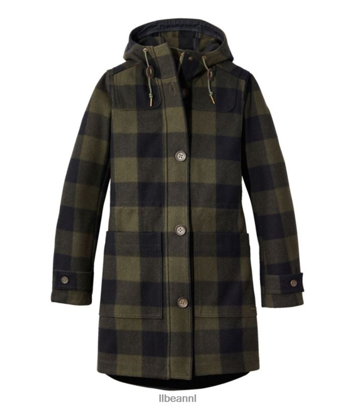 L.L.Bean vrouwen West End wollen jas diepe olijfbuffelplaid bovenkleding VT0643691