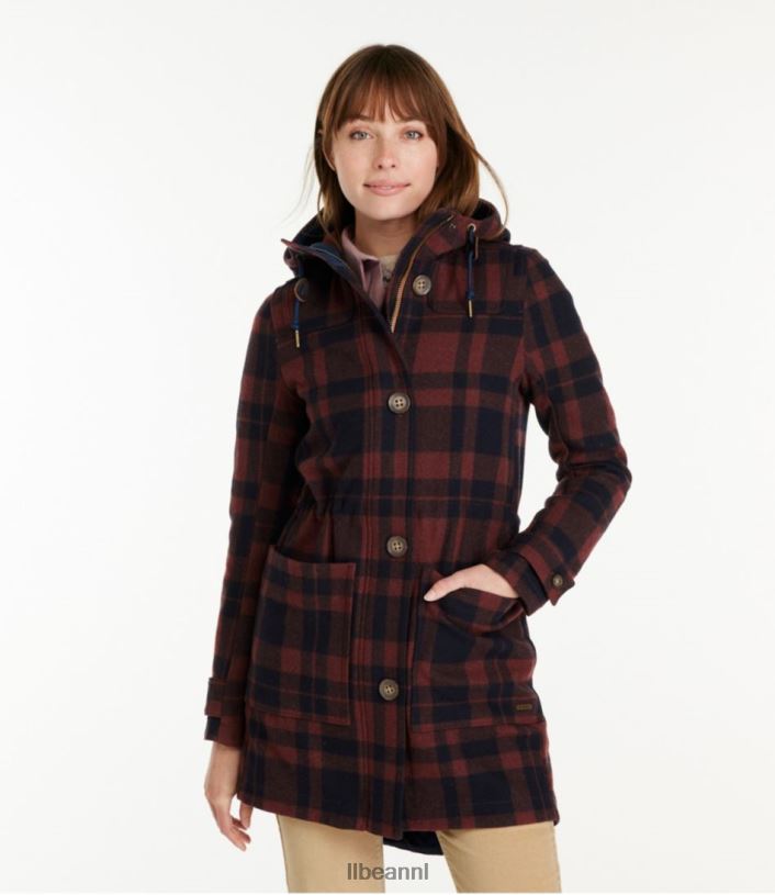 L.L.Bean vrouwen West End wollen jas diepe olijfbuffelplaid bovenkleding VT0643691