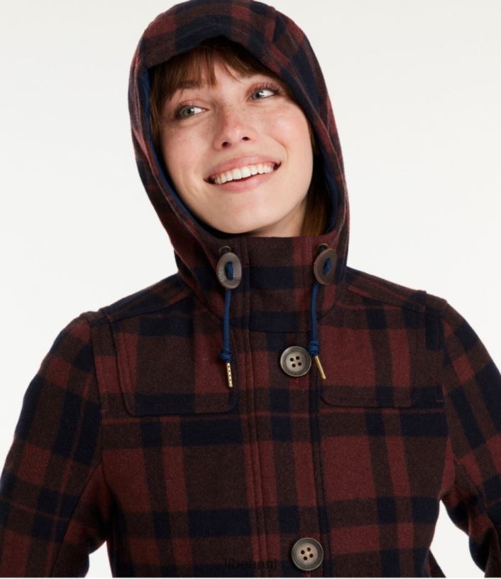 L.L.Bean vrouwen West End wollen jas diepe olijfbuffelplaid bovenkleding VT0643691
