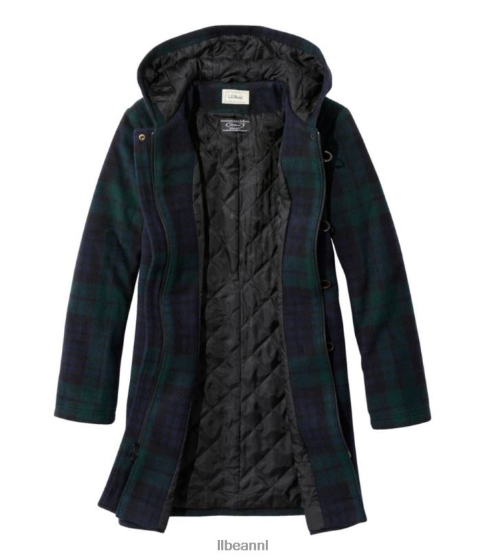 L.L.Bean vrouwen klassieke duffelcoat van lamswol zwarte horloge-tartan bovenkleding VT064928