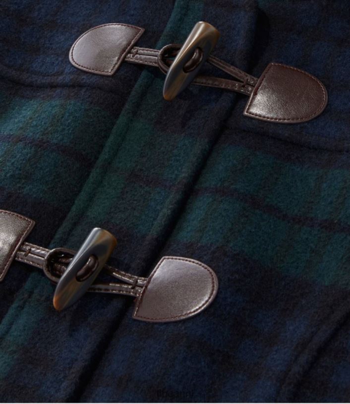 L.L.Bean vrouwen klassieke duffelcoat van lamswol zwarte horloge-tartan bovenkleding VT064928